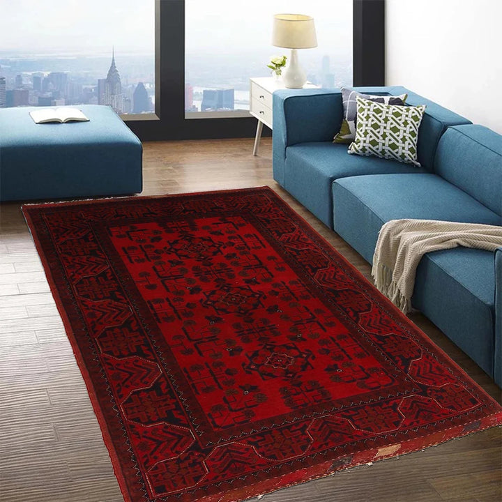 Red Afghan Khal Mohammadi Rug 3' 3" x 5' 3" Hand-Knotted | No. AL30886