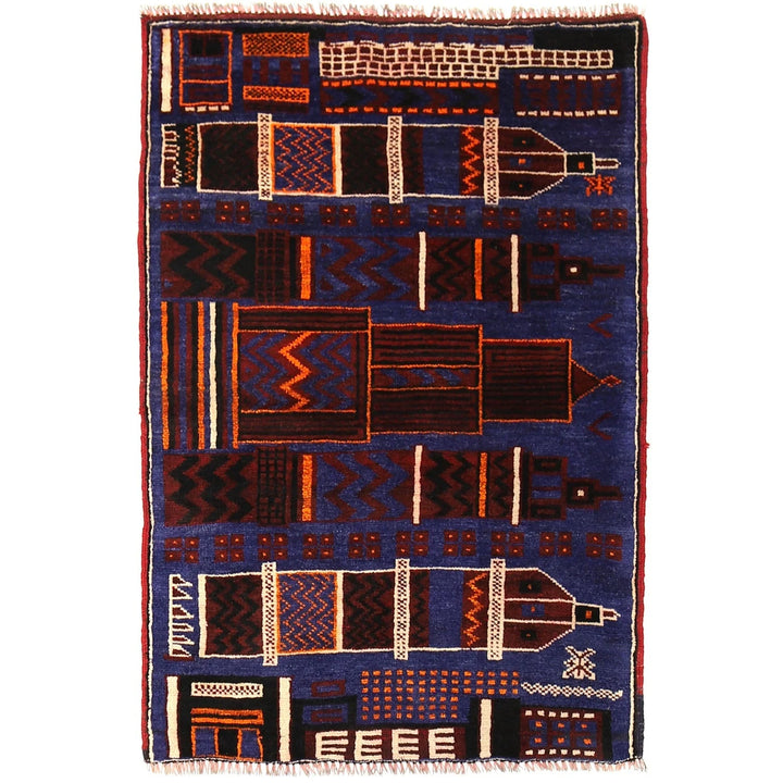 Blue Afghan Geometric Rug 2' 9" x 4' 1" Hand-Knotted | No. AL30920
