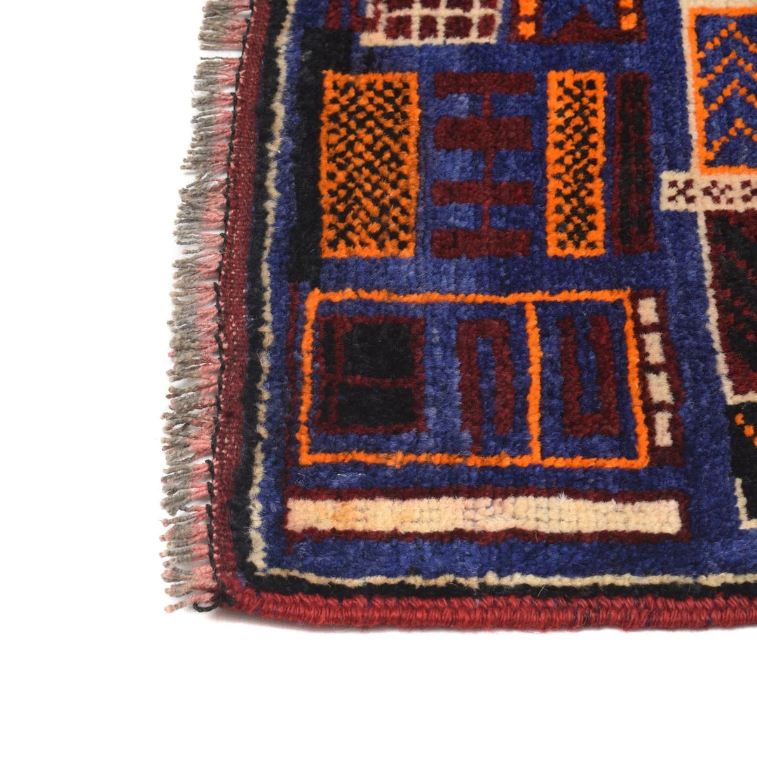 Blue Afghan Geometric Rug 2' 9" x 4' 1" Hand-Knotted | No. AL30920