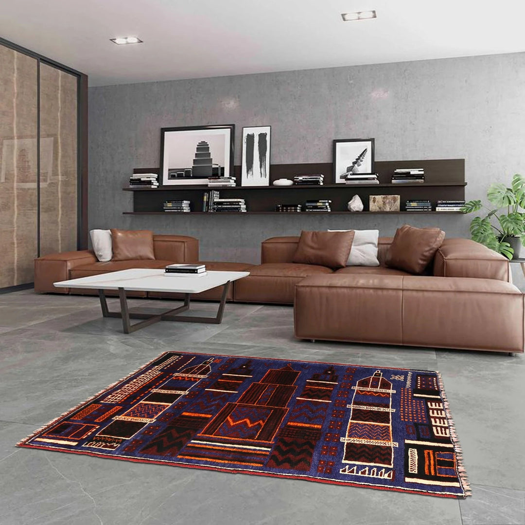 Blue Afghan Geometric Rug 2' 9" x 4' 1" Hand-Knotted | No. AL30920
