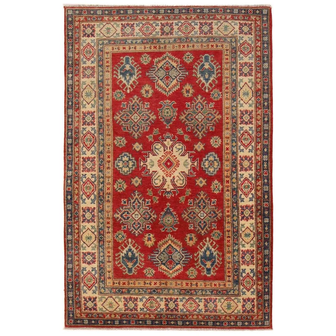 Red Afghan Kazak Rug 3' 10" x 6' 3" Hand-Knotted | No. AL30921