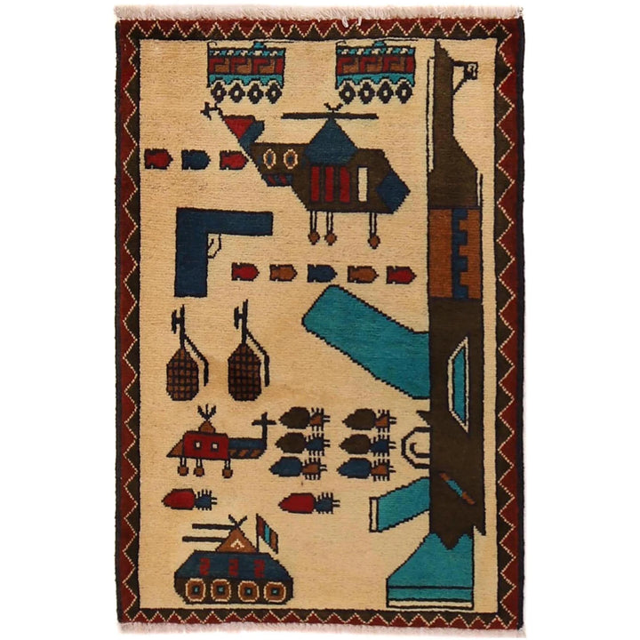 Beige Afghan War Rug 2' 0" x 3' 0" Hand-Knotted | No. AL30922