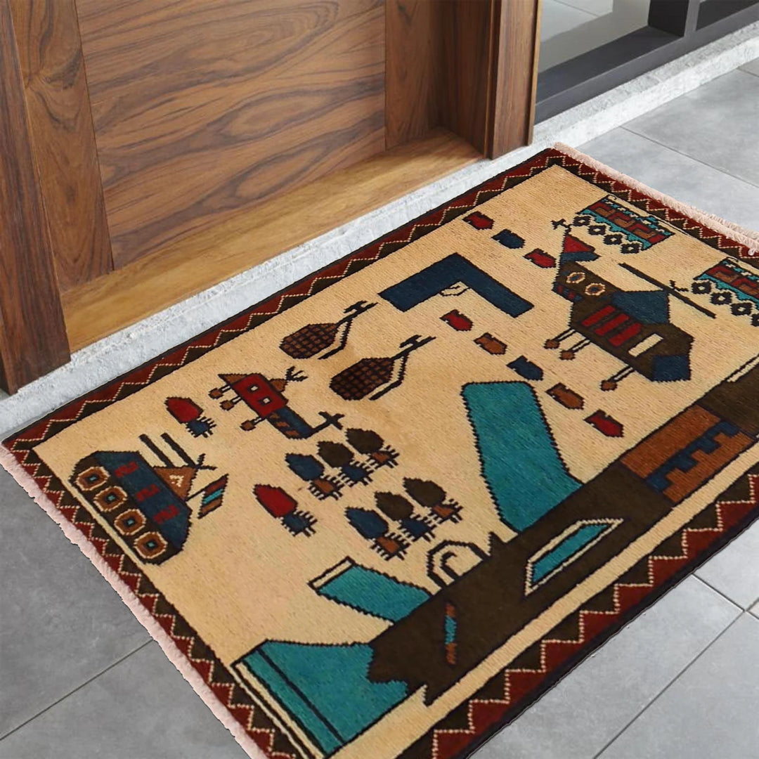 Beige Afghan War Rug 2' 0" x 3' 0" Hand-Knotted | No. AL30922
