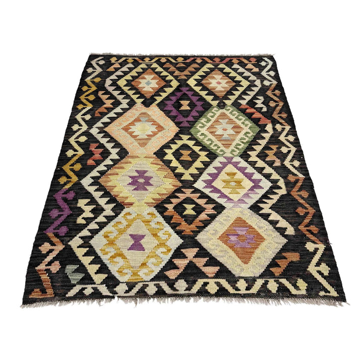 Multicolor Afghan Vegetable Kilim Rug 3'4" x 5'0" Flat-Weave | No. AL309630