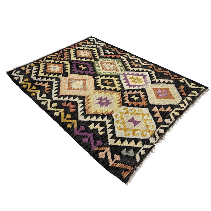 Multicolor Afghan Vegetable Kilim Rug 3'4" x 5'0" Flat-Weave | No. AL309630