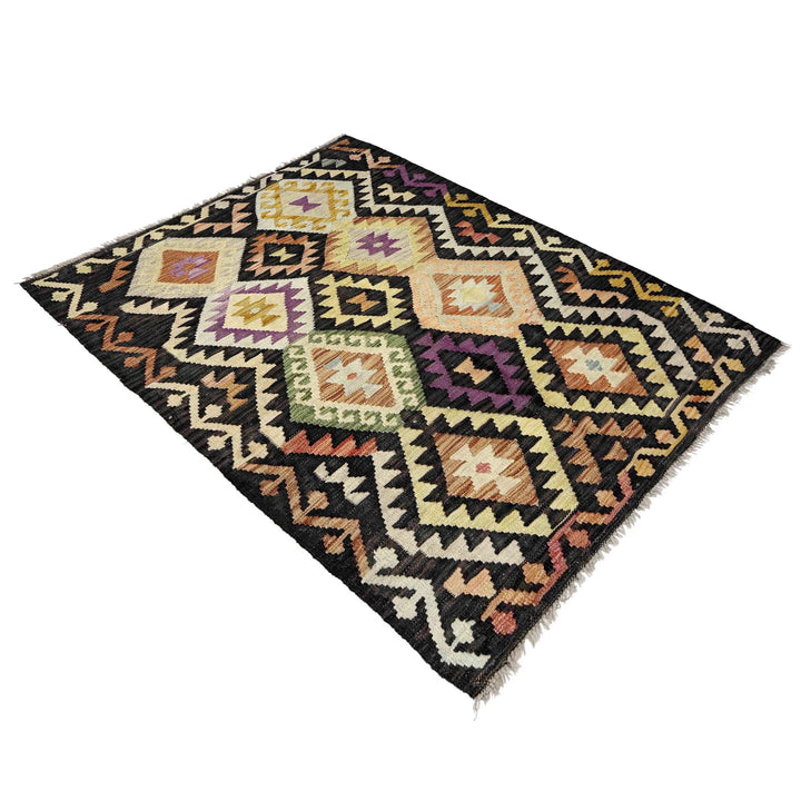 Multicolor Afghan Vegetable Kilim Rug 3'4" x 5'0" Flat-Weave | No. AL309630