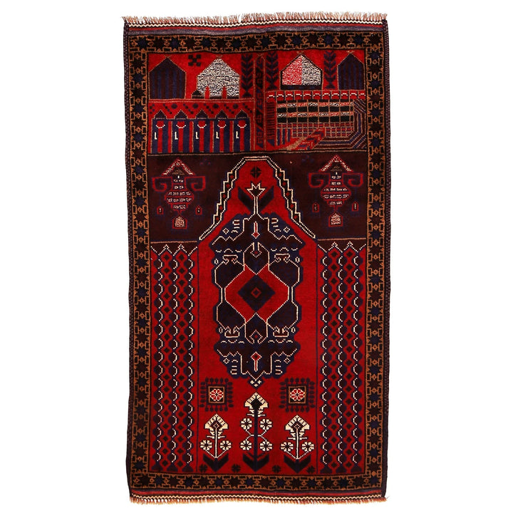 Red Afghan Prayer Rug 2' 11" x 5' 1" Hand-Knotted | No. AL30985