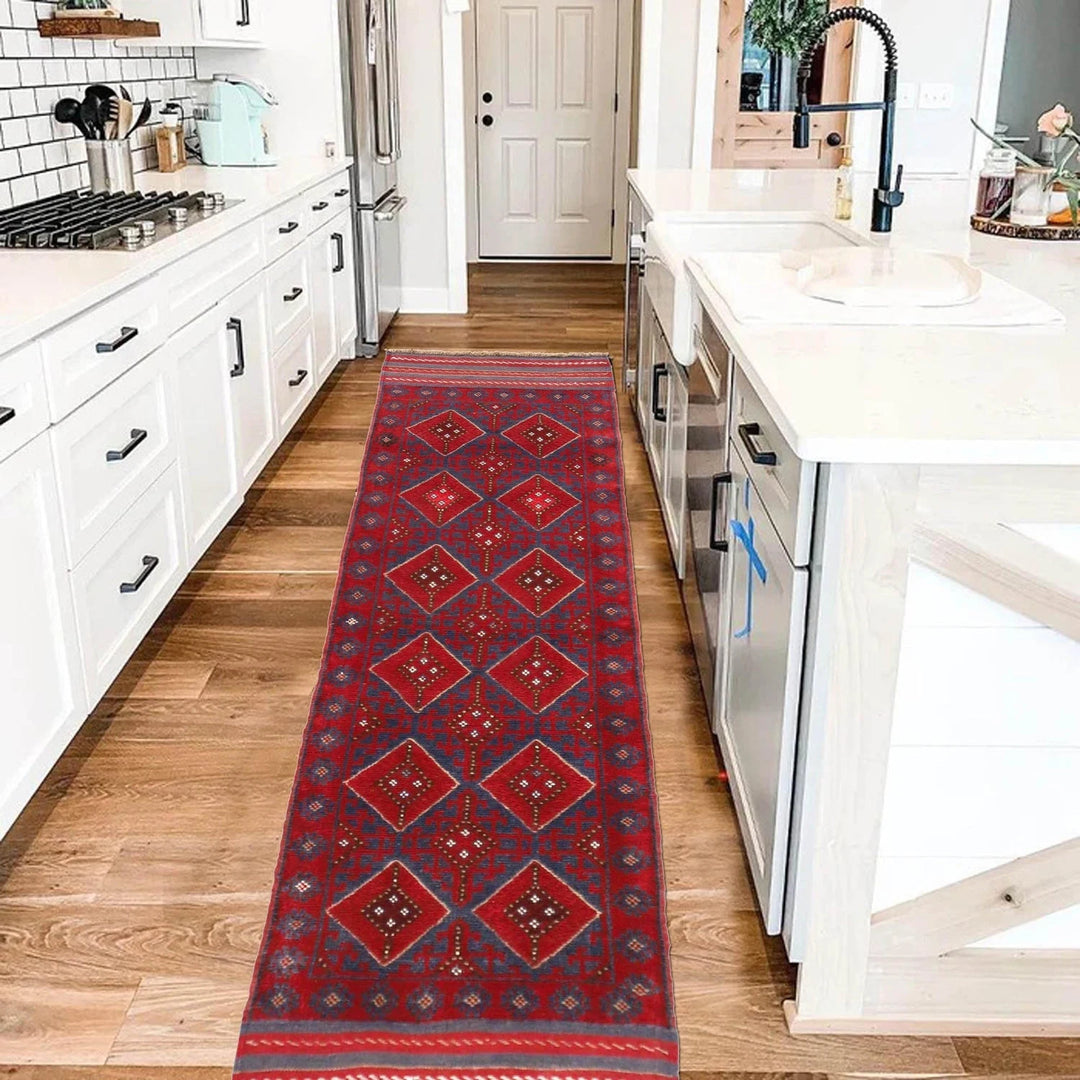 Red Afghan Mashwani Rug 2' 3" x 7' 11" Hand-Knotted | No. AL30986
