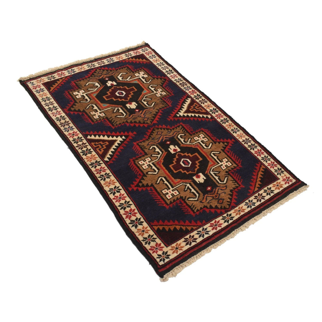 Blue Afghan Baluchi Rug 2' 11" x 4' 7" Hand-Knotted | No. AL30990