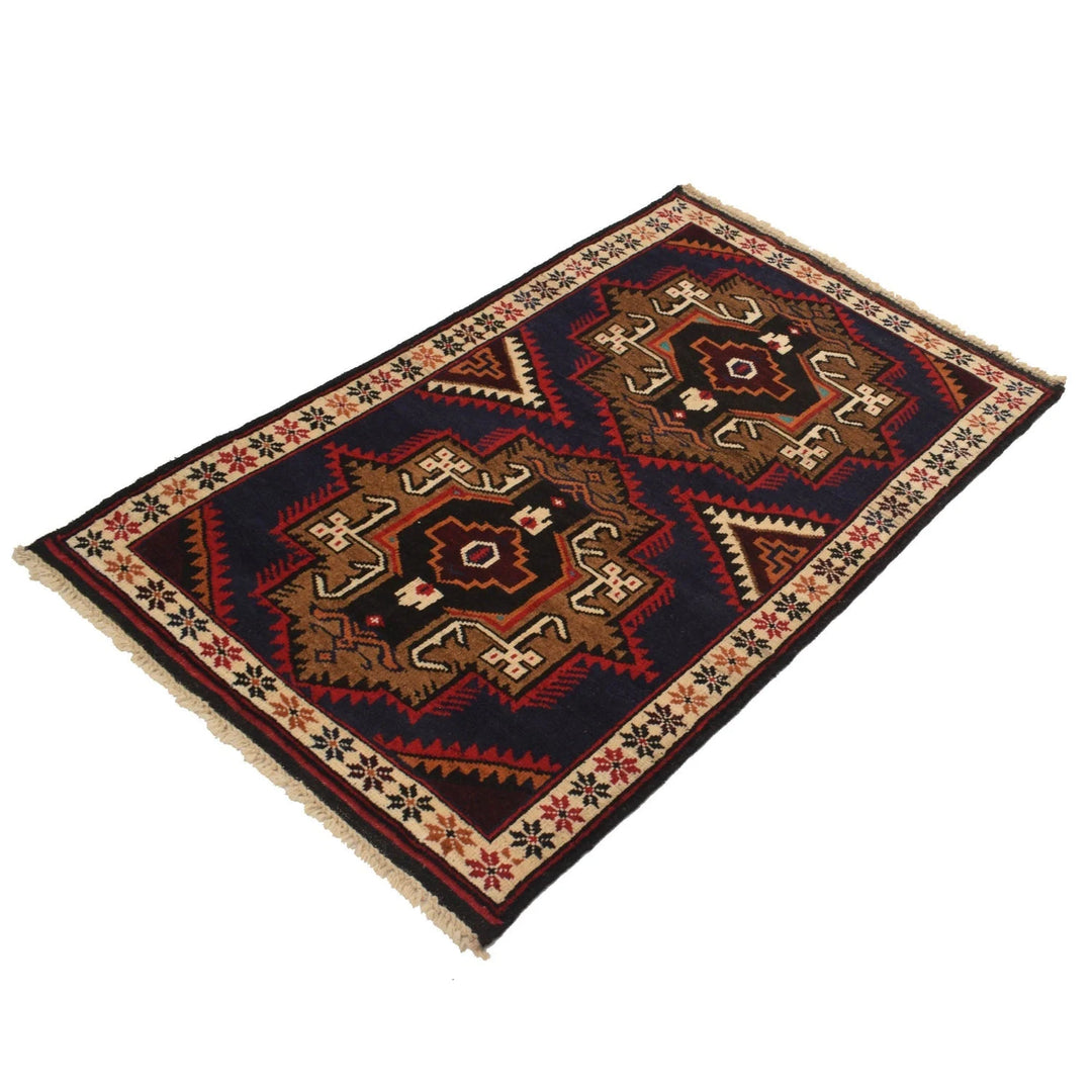 Blue Afghan Baluchi Rug 2' 11" x 4' 7" Hand-Knotted | No. AL30990