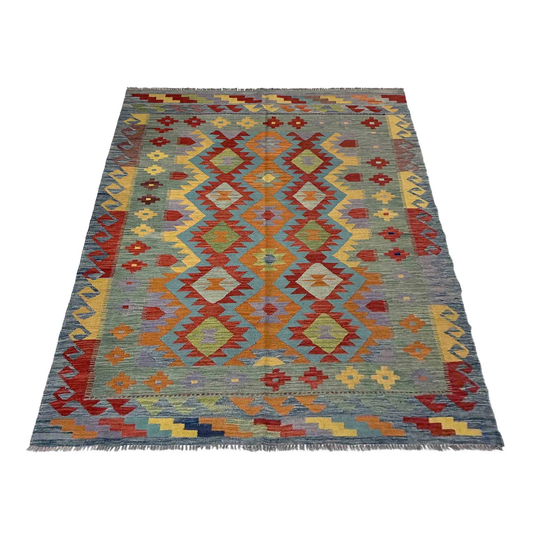 Afghan Vegetable Kilim Rug 5' 7" x 8' 0" Flat-Weave | No. AL310188