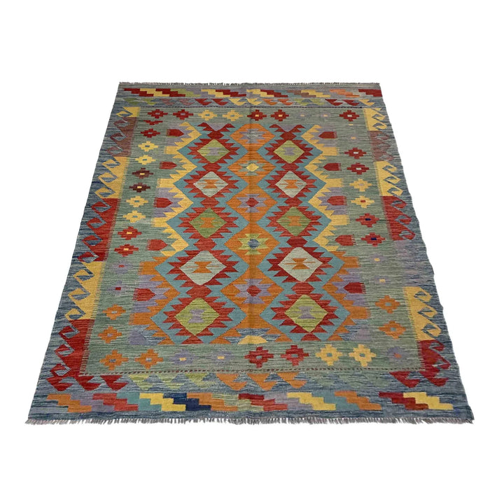 Afghan Vegetable Kilim Rug 5' 7" x 8' 0" Flat-Weave | No. AL310188