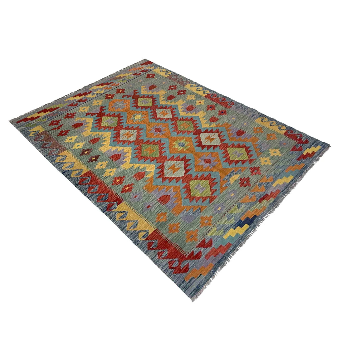 Afghan Vegetable Kilim Rug 5' 7" x 8' 0" Flat-Weave | No. AL310188