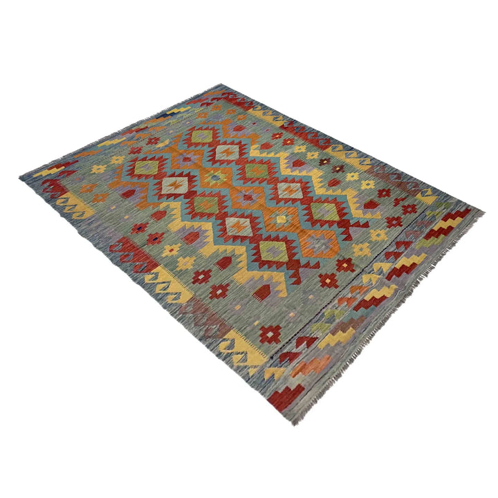 Afghan Vegetable Kilim Rug 5' 7" x 8' 0" Flat-Weave | No. AL310188