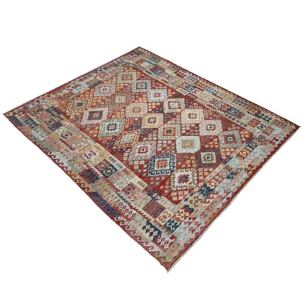 Afghan Vegetable Kilim Rug 8' 2" x 11' 6" Flat-Weave | No. AL310701