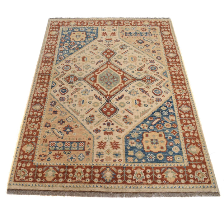 Beige Afghan Oushak Rug 3' 9" x 5' 8" Hand-Knotted | No. AL31141