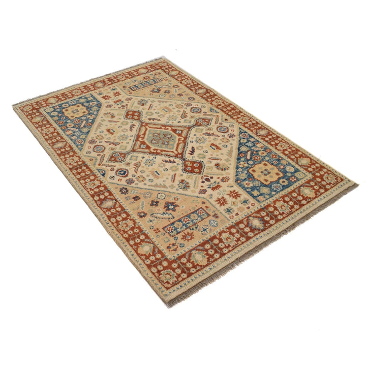 Beige Afghan Oushak Rug 3' 9" x 5' 8" Hand-Knotted | No. AL31141