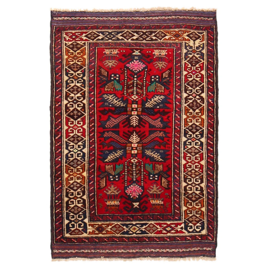 Red Afghan Baluchi Rug 2'11" x 4'3" Hand-Knotted | No. AL31143