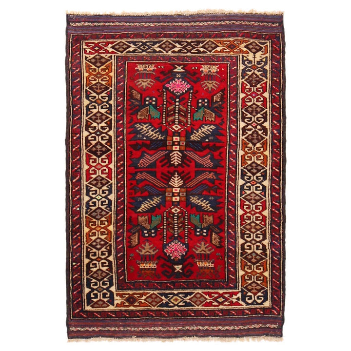Red Afghan Baluchi Rug 2'11" x 4'3" Hand-Knotted | No. AL31143