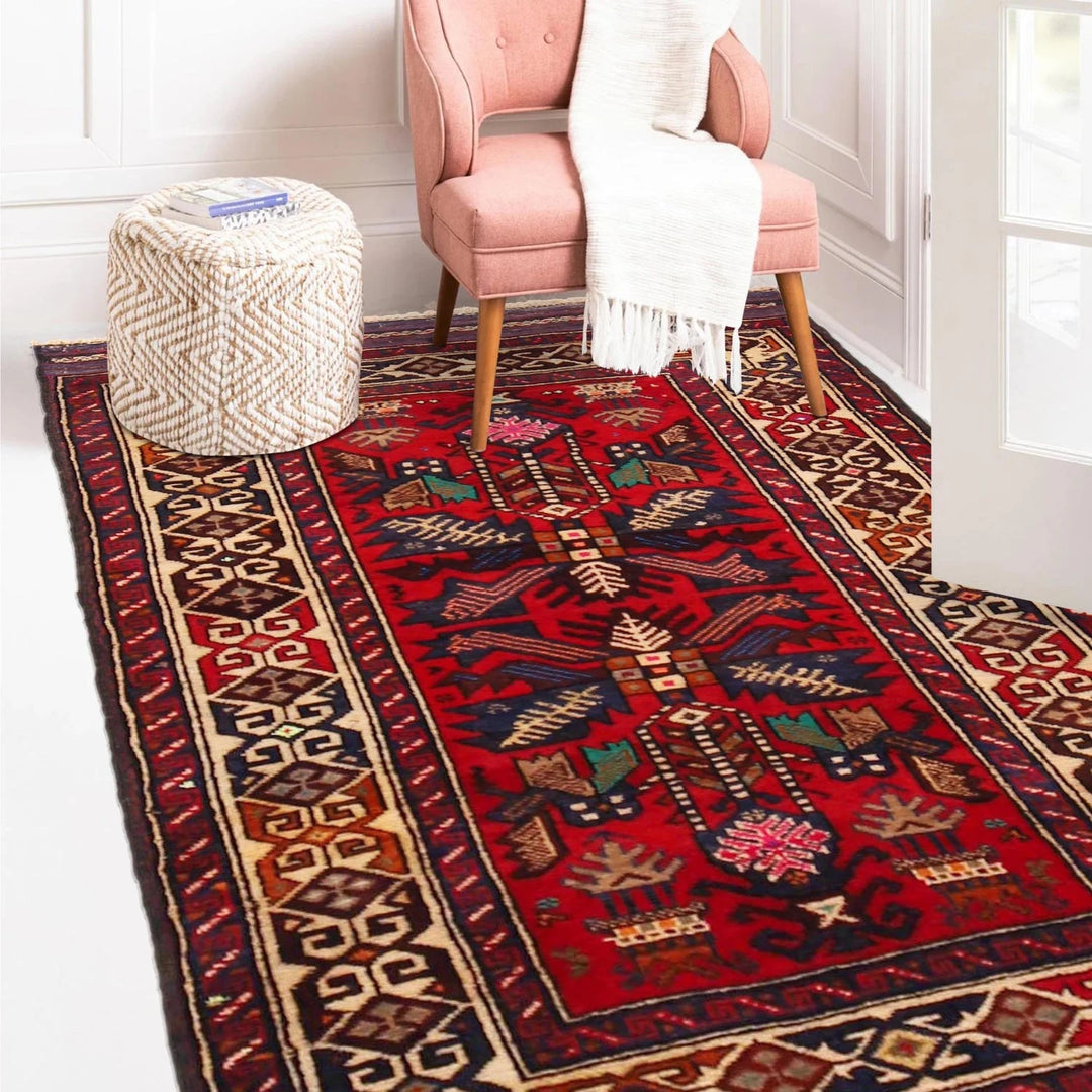 Red Afghan Baluchi Rug 2'11" x 4'3" Hand-Knotted | No. AL31143