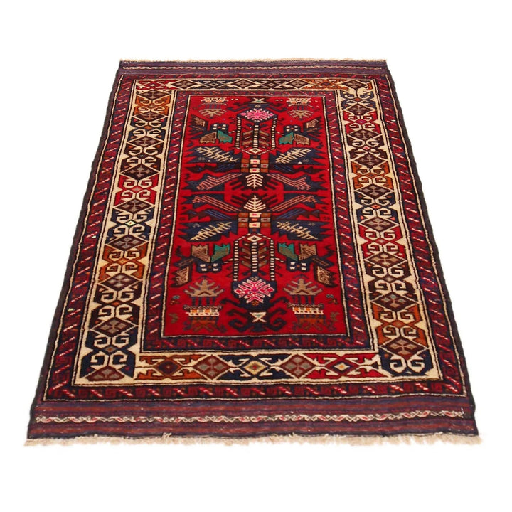 Red Afghan Baluchi Rug 2'11" x 4'3" Hand-Knotted | No. AL31143