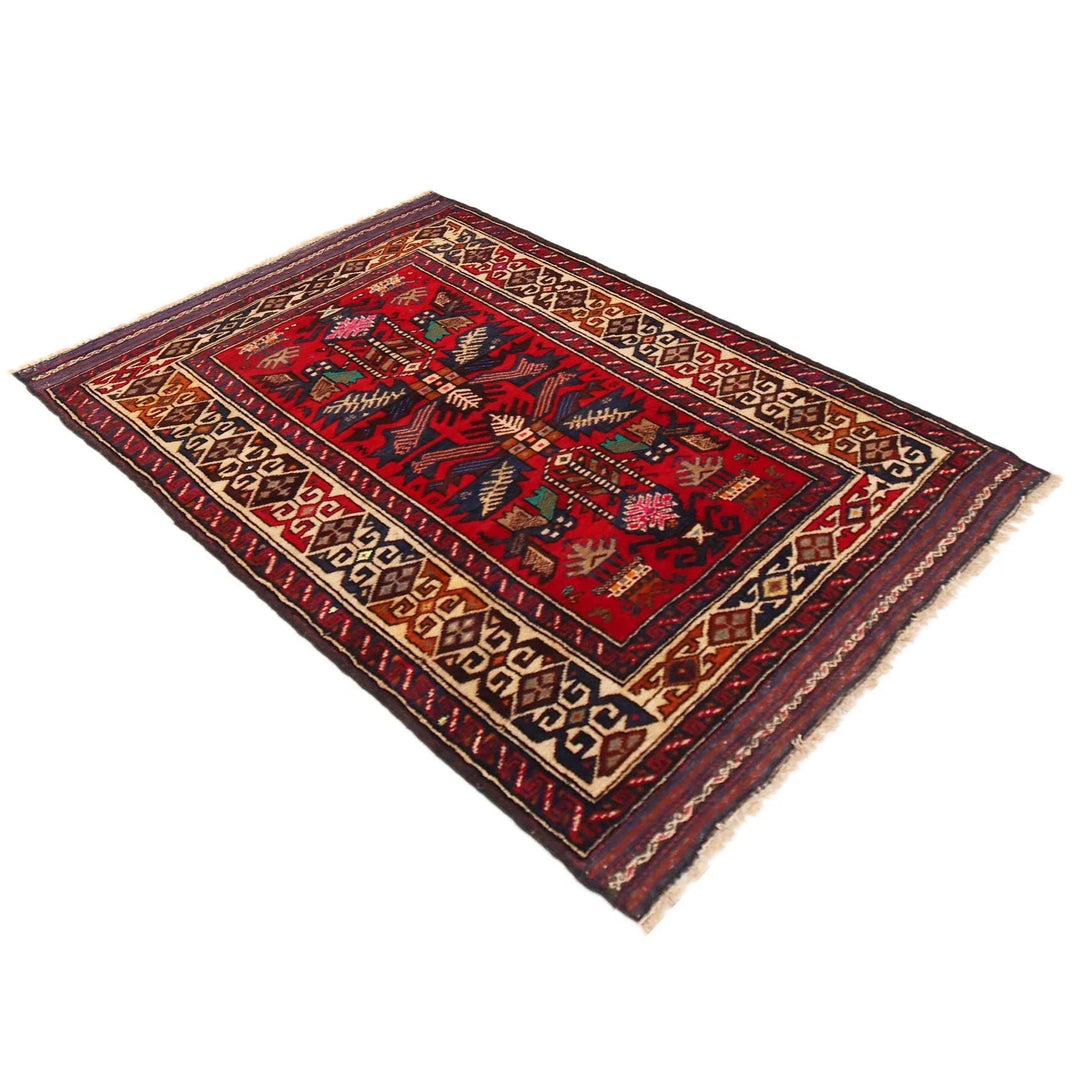 Red Afghan Baluchi Rug 2'11" x 4'3" Hand-Knotted | No. AL31143