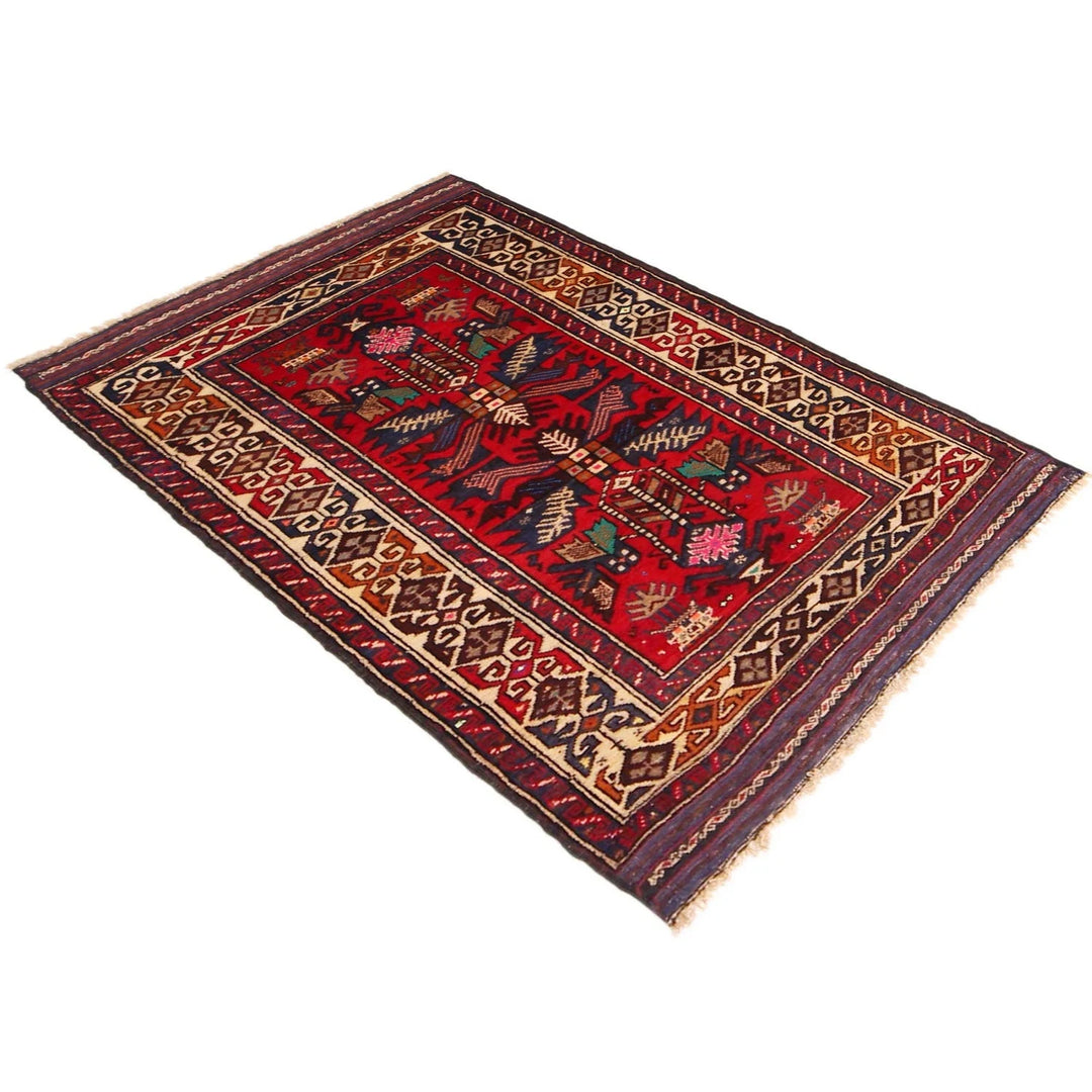 Red Afghan Baluchi Rug 2'11" x 4'3" Hand-Knotted | No. AL31143