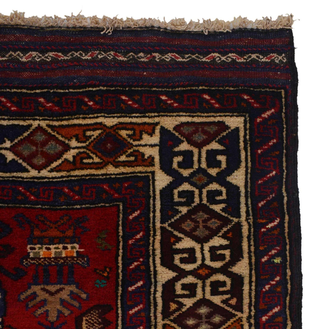 Red Afghan Baluchi Rug 2'11" x 4'3" Hand-Knotted | No. AL31143