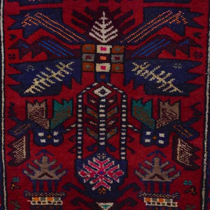 Red Afghan Baluchi Rug 2'11" x 4'3" Hand-Knotted | No. AL31143