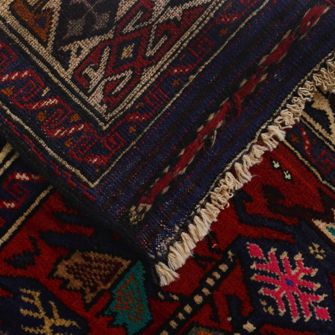 Red Afghan Baluchi Rug 2'11" x 4'3" Hand-Knotted | No. AL31143