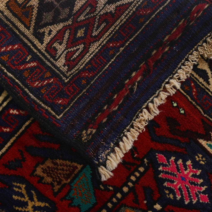 Red Afghan Baluchi Rug 2'11" x 4'3" Hand-Knotted | No. AL31143