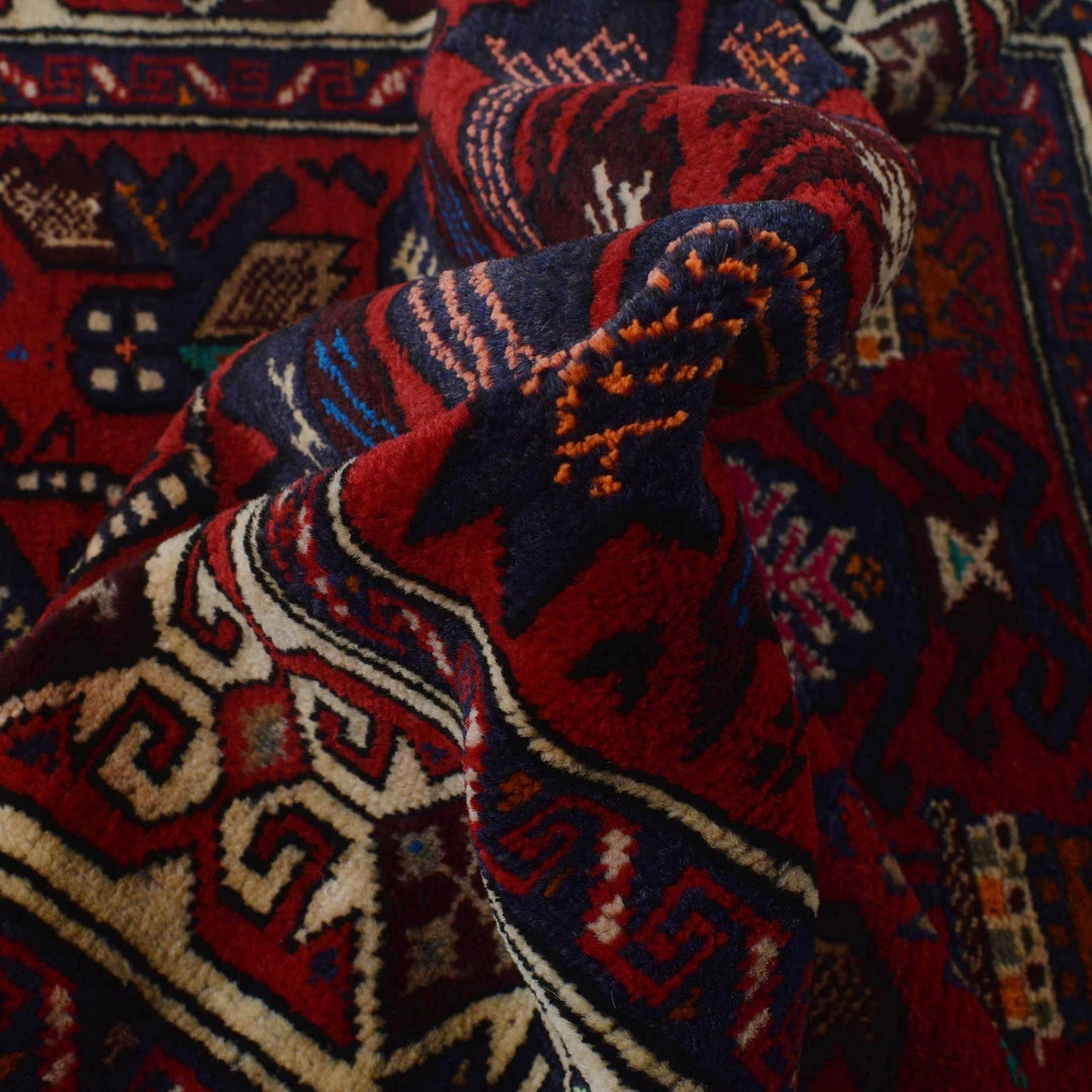 Red Afghan Baluchi Rug 2'11" x 4'3" Hand-Knotted | No. AL31143