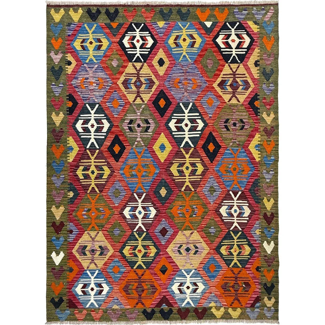 Afghan Vegetable Kilim Rug 5' 1" x 6' 11" Flat-Weave | No. AL31148