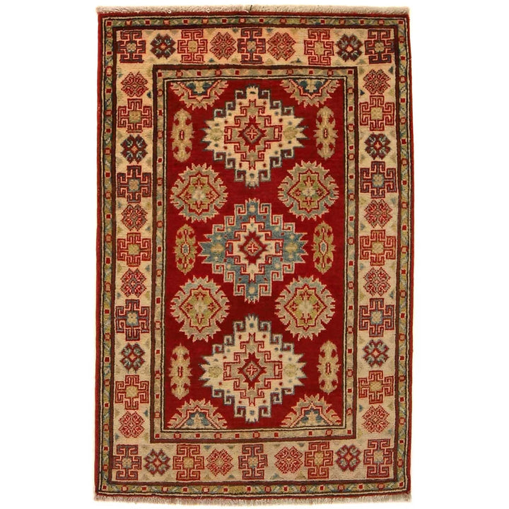 Red Afghan Kazak Rug 2' 8" x 4' 0" Hand-Knotted | No. AL31150