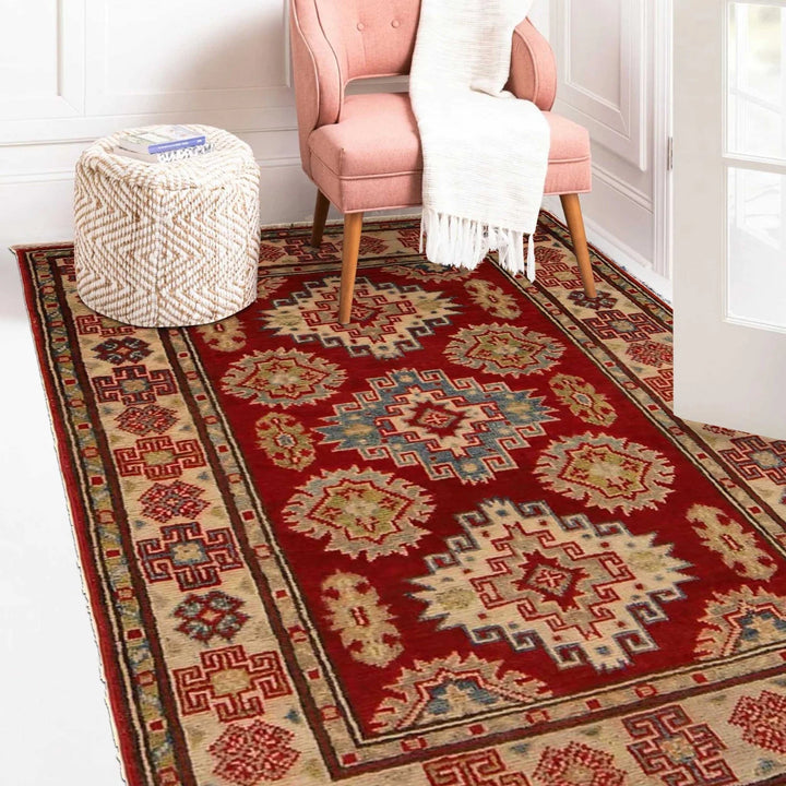 Red Afghan Kazak Rug 2' 8" x 4' 0" Hand-Knotted | No. AL31150