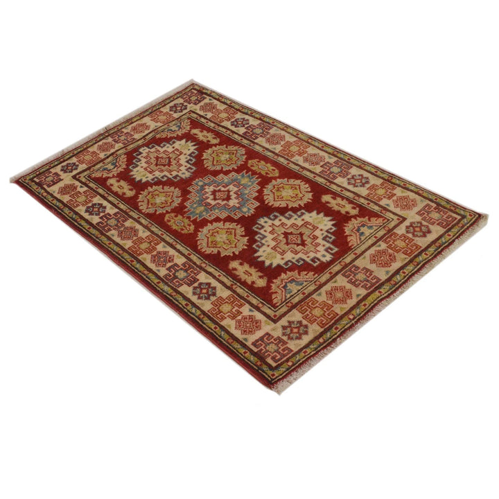 Red Afghan Kazak Rug 2' 8" x 4' 0" Hand-Knotted | No. AL31150