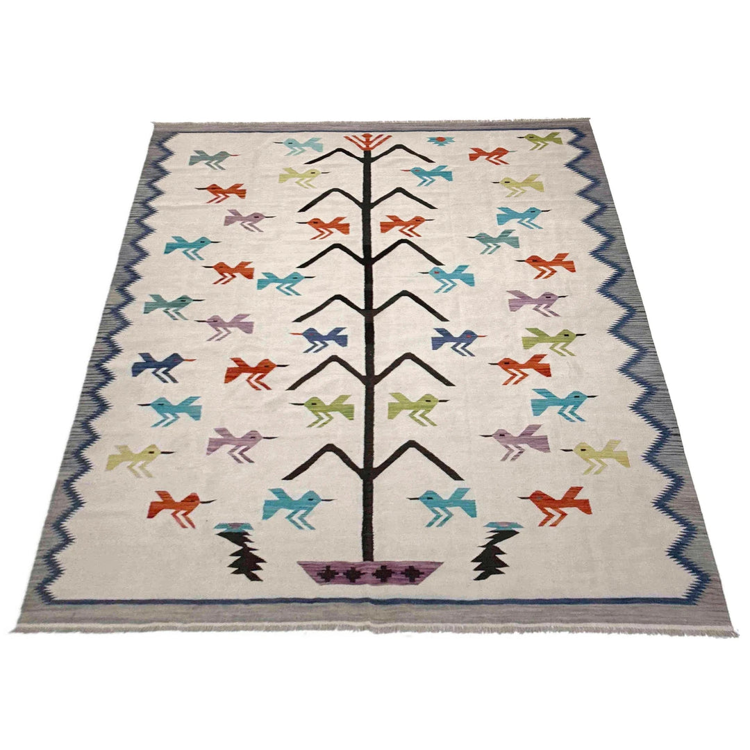 Beige Pakistani Embroidery Kilim Rug 8' 9" x 12' 0" Flat-Weave | No. AL311921