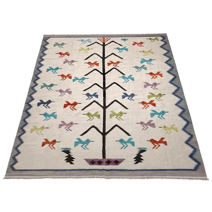 Beige Pakistani Embroidery Kilim Rug 8' 9" x 12' 0" Flat-Weave | No. AL311921