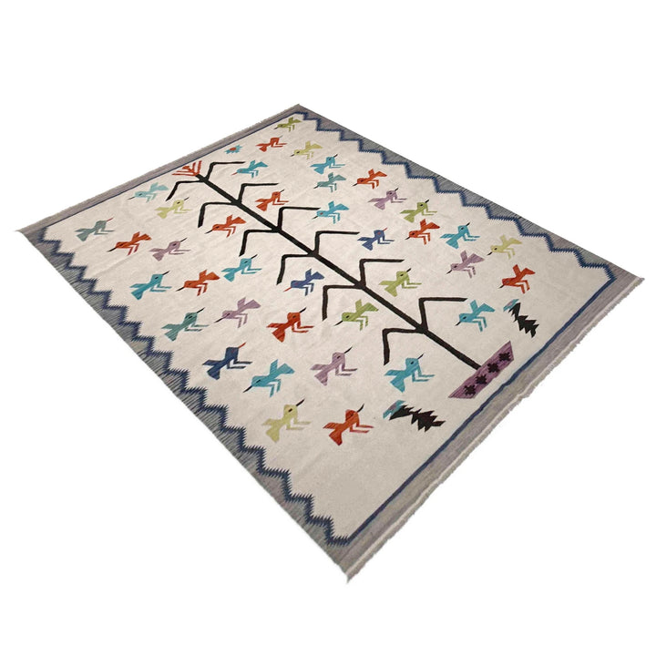 Beige Pakistani Embroidery Kilim Rug 8' 9" x 12' 0" Flat-Weave | No. AL311921