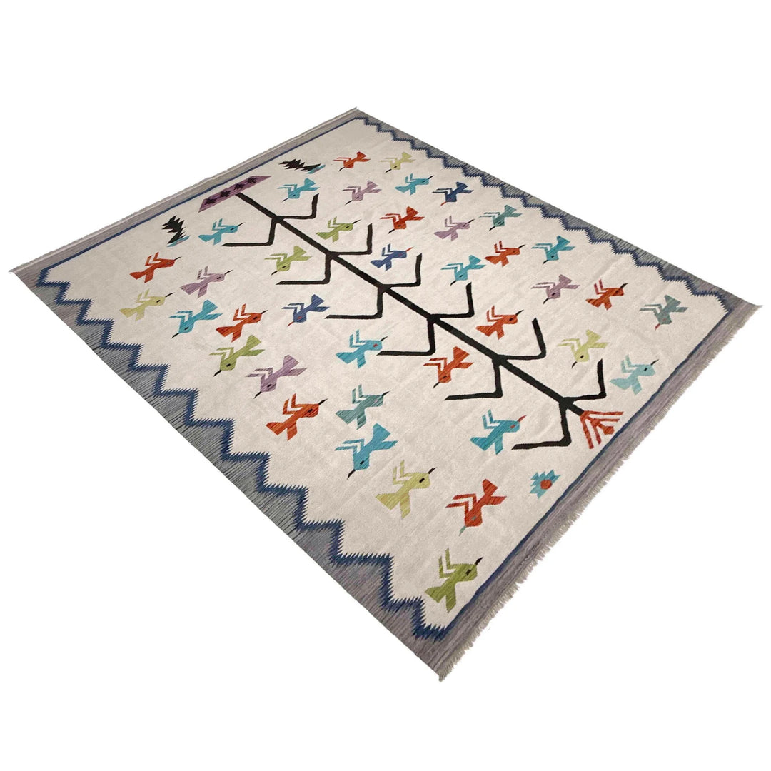 Beige Pakistani Embroidery Kilim Rug 8' 9" x 12' 0" Flat-Weave | No. AL311921
