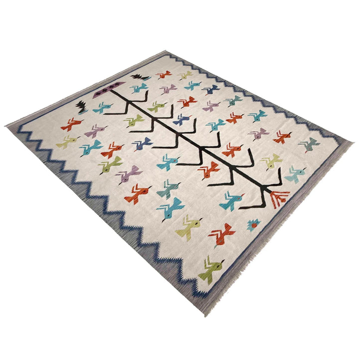 Beige Pakistani Embroidery Kilim Rug 8' 9" x 12' 0" Flat-Weave | No. AL311921