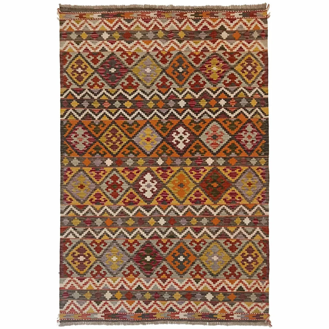 Afghan Vegetable Kelim Rug 4'11" x 6'9" Flat-Weave | No. AL31234