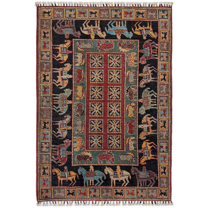 Afghan Shikargah Rug 3' 3" x 4' 10" Hand-Knotted | No. AL312549
