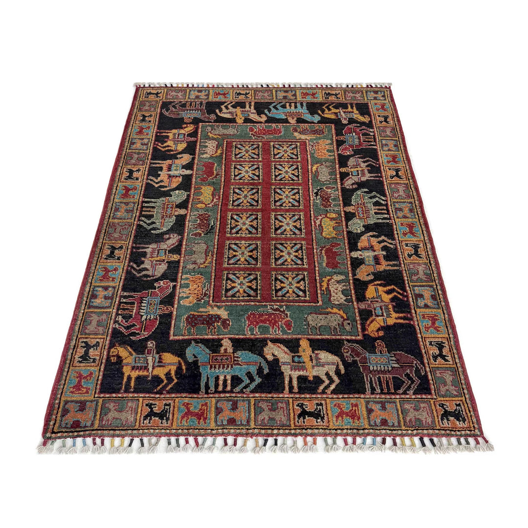 Afghan Shikargah Rug 3' 3" x 4' 10" Hand-Knotted | No. AL312549