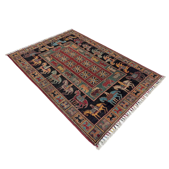 Afghan Shikargah Rug 3' 3" x 4' 10" Hand-Knotted | No. AL312549