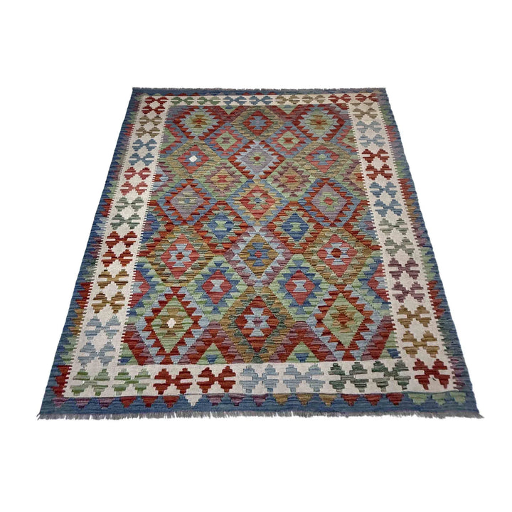 Afghan Vegetable Kilim Rug 5' 10" x 8' 1" Flat-Weave | No. AL312655