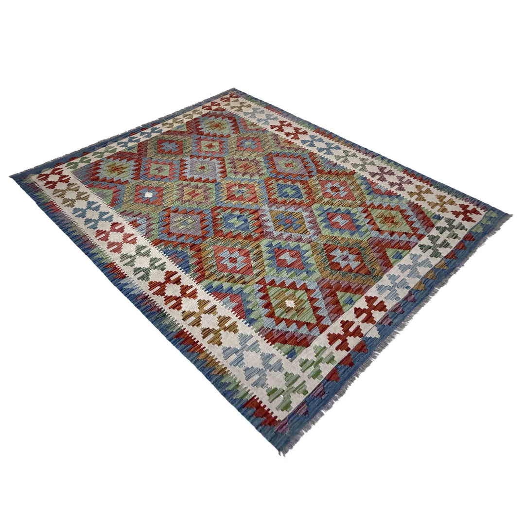 Afghan Vegetable Kilim Rug 5' 10" x 8' 1" Flat-Weave | No. AL312655