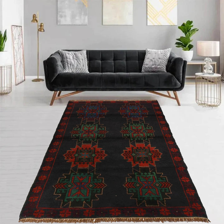 Dark Blue Afghan Baluchi Rug 4' 2" x 6' 6" Hand-Knotted | No. AL31266