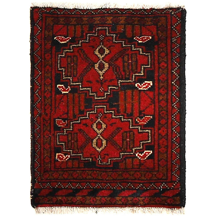 Red Afghan Oriental Doormat 1' 3" x 1' 8" Hand-Knotted | No. AL31277