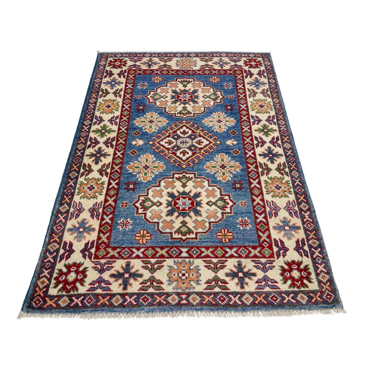 Blue Afghan Kazak Rug 2' 8" x 4' 0" Hand-Knotted | No. AL31326